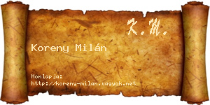 Koreny Milán névjegykártya